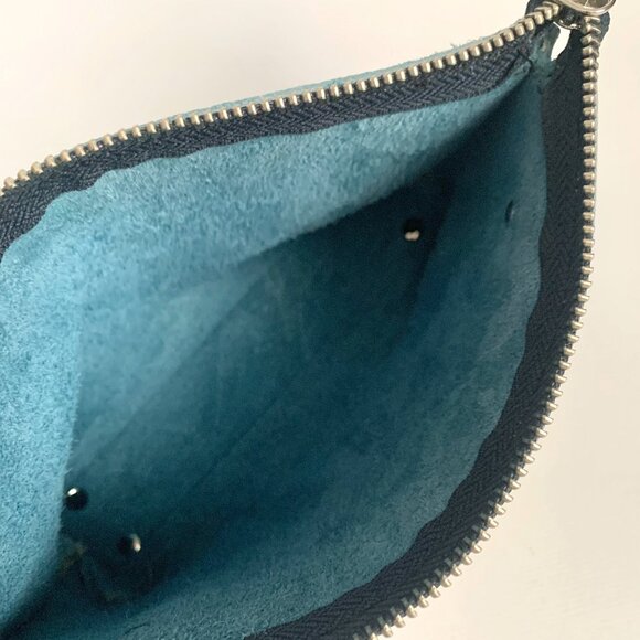 Roots Leather Zipper Clutch Purse Travel Mini Bag Blue White Vacation Boho Chic - Picture 12 of 15